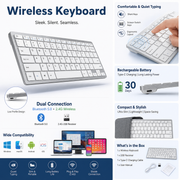 Ultra Slim Wireless Keyboard – Silent Low-Profile Keys, Compact Portable Design for Laptop, PC, Tablet & Office Use