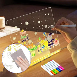 LED Light-Up Writing Board With 7 Marker – 15×15 cm Acrylic Message Pad with Stand