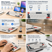 Smart Wireless Keyboard – 3 Device Connectivity  (Rechargeable, Dongle + Bluetooth) White Color