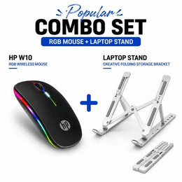 RGB Wireless Mouse & Foldable Laptop Stand Combo Set