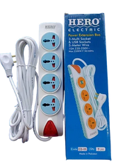 Universal Electrical Power Extension Board Heavy Duty 4 switch socket with On/Off Button and Indicator, 2500W Capacity